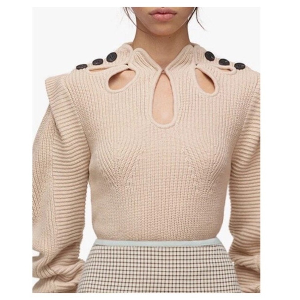 Self Portrait‎ Cream Cowl Neck Sweater Beige Size M Preppy Elegant Classic